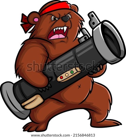 The crazy bear is shooting with the bazooka bomb of illustration