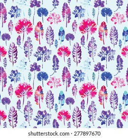 crazy beautiful imprint watercolor pattern of leaves. handmade painted. beautiful seamless texture background imprint.
