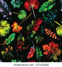 crazy beautiful watercolor pattern of leaves. handmade painted leaf. beautiful seamless texture background imprint.