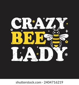 Crazy Bee Lady.T-shirt design, Posters, Death Metal. Greeting Cards, Textiles, Sticker Vector Illustration.