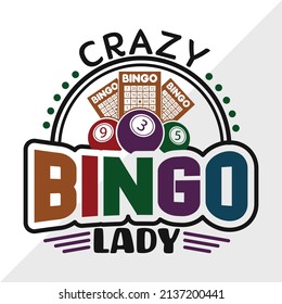 Crazy Bingo Lady Printable Vector Illustration