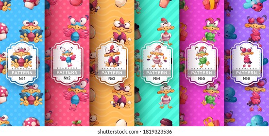 Crazy bird - set cartoon characters. Vector eps 10