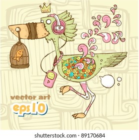 crazy bird, vector illustration