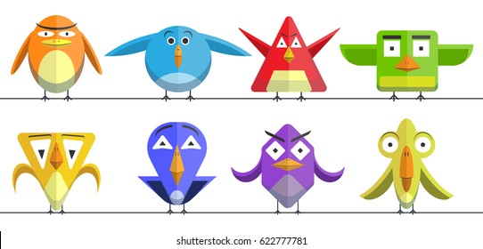 Crazy birds set. Funny colourful cute cartoon birds. birds icons. 