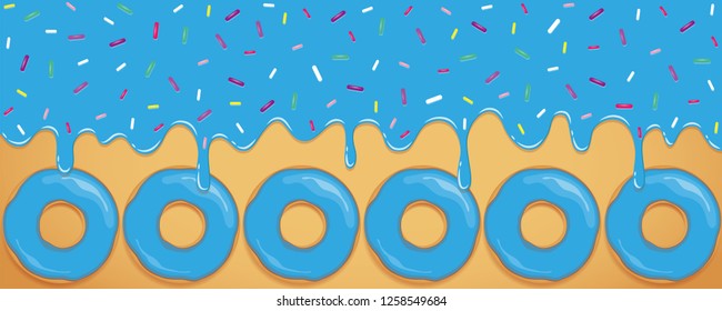 crazy blue sweet melting icing with colorful sprinkles and donuts vector illustration EPS10