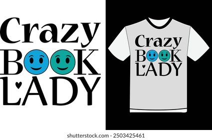 Crazy Book Lady, Book Lover Design, Citas de libros, Conjunto de Ilustraciones vectoriales, Diseño de libros, Lover Heart.