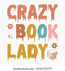 Crazy book lady retro t shirt design