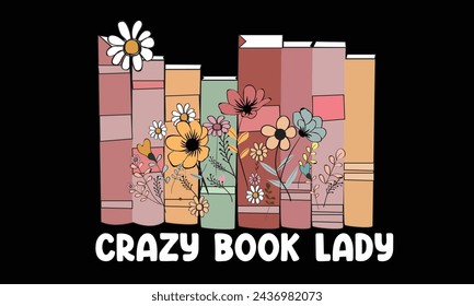 Crazy Book Lady Retro  T-Shirt Design