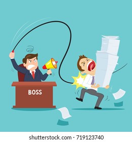 Crazy boss and hit employee, illustration vector cartoon