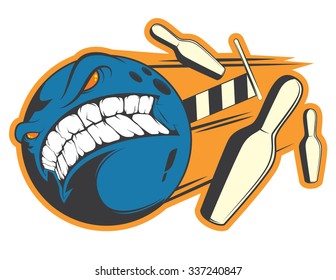 "Crazy bowling" sticker concept.Vector template for funny design.