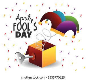 crazy box with joker hat to fools day