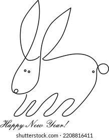 Crazy Bunny Chinese New Year. The rabbit is the symbol of the Chinese horoscope. Continuous line drawing. Vector illustration.