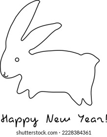 Crazy Bunny Chinese New Year. The rabbit is the symbol of the Chinese horoscope. Continuous line drawing. Vector illustration.