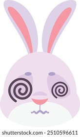 Crazy bunny head. Spiral eyes rabbit emoji isolated on white background