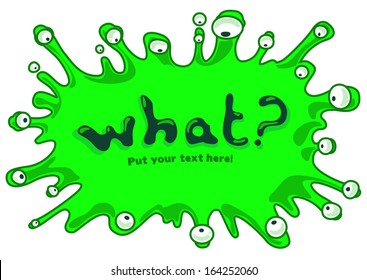 Crazy cartoon banner with funny eyeballs and text. Vector graphics. Plain colors.