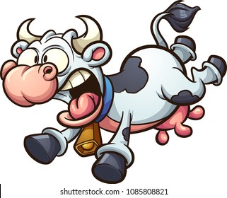 Crazy cartoon cow running scared. Vector clip art illustration with simple gradients. All in a single layer. 
