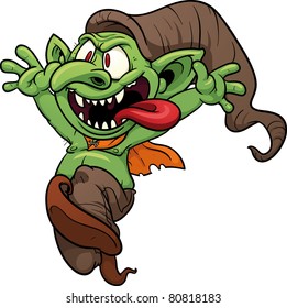 Crazy cartoon goblin. Vector illustration with simple gradients. All in a single layer.
