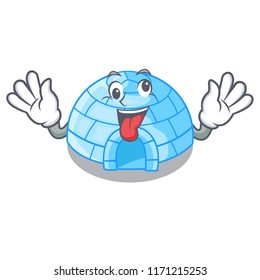 Crazy cartoon ice house igloo on snowing day