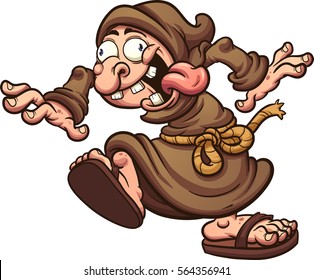 Crazy cartoon monk. Vector clip art illustration with simple gradients. All in a single layer. 