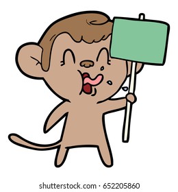 crazy cartoon monkey with sign 