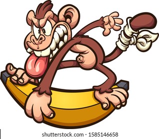 Crazy cartoon monkey skating on an over sized banana clip art. Vector illustration with simple gradients. All in single layer. 
