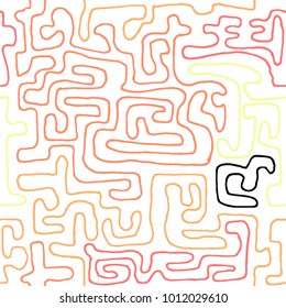 Crazy Cartoon Pattern. Seamless Graffiti Background with Scribbled Tangled Lines, Looking Like Labyrinth. Organic Hippie Style.