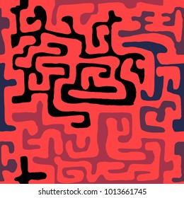 Crazy Cartoon Pattern. Seamless Graffiti Background with Scribbled Tangled Lines, Looking Like Labyrinth. Organic Hippie Style.