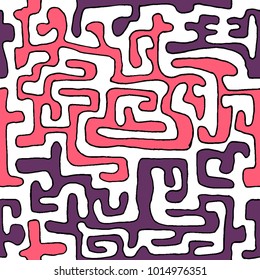 Crazy Cartoon Pattern. Seamless Graffiti Background with Scribbled Tangled Lines, Looking Like Labyrinth. Organic Hippie Style.