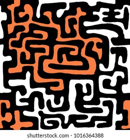 Crazy Cartoon Pattern. Seamless Graffiti Background with Scribbled Tangled Lines, Looking Like Labyrinth. Organic Hippie Style.