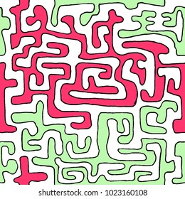 Crazy Cartoon Pattern. Seamless Graffiti Background with Scribbled Tangled Lines, Looking Like Labyrinth. Organic Hippie Style.