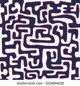 Crazy Cartoon Pattern. Seamless Graffiti Background with Scribbled Tangled Lines, Looking Like Labyrinth. Organic Hippie Style.