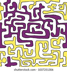 Crazy Cartoon Pattern. Seamless Graffiti Background with Scribbled Tangled Lines, Looking Like Labyrinth. Organic Hippie Style.