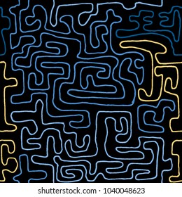 Crazy Cartoon Pattern. Seamless Graffiti Background with Scribbled Tangled Lines, Looking Like Labyrinth. Organic Hippie Style.