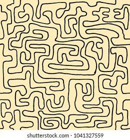 Crazy Cartoon Pattern. Seamless Graffiti Background with Scribbled Tangled Lines, Looking Like Labyrinth. Organic Hippie Style.