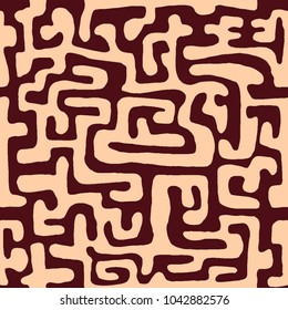 Crazy Cartoon Pattern. Seamless Graffiti Background with Scribbled Tangled Lines, Looking Like Labyrinth. Organic Hippie Style.