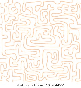 Crazy Cartoon Pattern. Seamless Graffiti Background with Scribbled Tangled Lines, Looking Like Labyrinth. Organic Hippie Style.