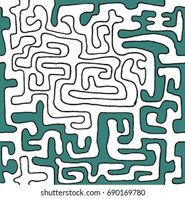 Crazy Cartoon Pattern. Seamless Graffiti Background with Scribbled Tangled Lines, Looking Like Labyrinth. Organic Hippie Style.