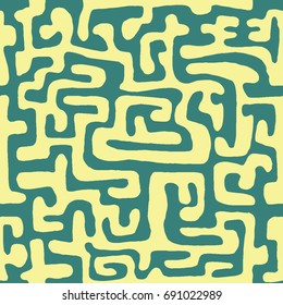 Crazy Cartoon Pattern. Seamless Graffiti Background with Scribbled Tangled Lines, Looking Like Labyrinth. Organic Hippie Style.