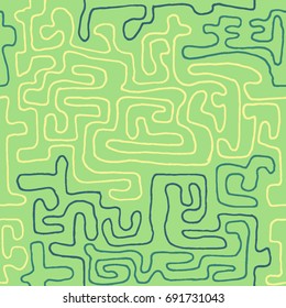 Crazy Cartoon Pattern. Seamless Graffiti Background with Scribbled Tangled Lines, Looking Like Labyrinth. Organic Hippie Style.