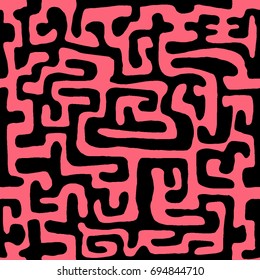 Crazy Cartoon Pattern. Seamless Graffiti Background with Scribbled Tangled Lines, Looking Like Labyrinth. Organic Hippie Style.