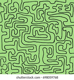 Crazy Cartoon Pattern. Seamless Graffiti Background with Scribbled Tangled Lines, Looking Like Labyrinth. Organic Hippie Style.