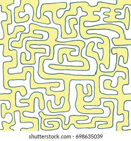 Crazy Cartoon Pattern. Seamless Graffiti Background with Scribbled Tangled Lines, Looking Like Labyrinth. Organic Hippie Style.