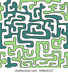 Crazy Cartoon Pattern. Seamless Graffiti Background with Scribbled Tangled Lines, Looking Like Labyrinth. Organic Hippie Style.