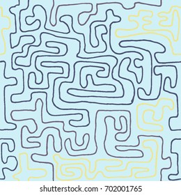 Crazy Cartoon Pattern. Seamless Graffiti Background with Scribbled Tangled Lines, Looking Like Labyrinth. Organic Hippie Style.