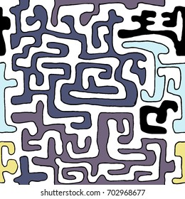 Crazy Cartoon Pattern. Seamless Graffiti Background with Scribbled Tangled Lines, Looking Like Labyrinth. Organic Hippie Style.