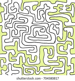 Crazy Cartoon Pattern. Seamless Graffiti Background with Scribbled Tangled Lines, Looking Like Labyrinth. Organic Hippie Style.