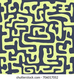 Crazy Cartoon Pattern. Seamless Graffiti Background with Scribbled Tangled Lines, Looking Like Labyrinth. Organic Hippie Style.