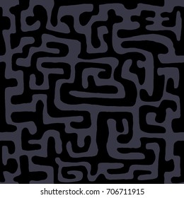 Crazy Cartoon Pattern. Seamless Graffiti Background with Scribbled Tangled Lines, Looking Like Labyrinth. Organic Hippie Style.