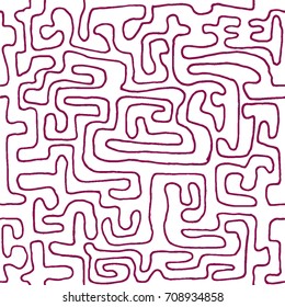 Crazy Cartoon Pattern. Seamless Graffiti Background with Scribbled Tangled Lines, Looking Like Labyrinth. Organic Hippie Style.