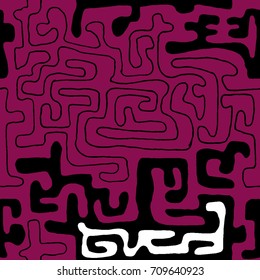 Crazy Cartoon Pattern. Seamless Graffiti Background with Scribbled Tangled Lines, Looking Like Labyrinth. Organic Hippie Style.